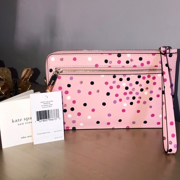 KATE♠️SPADE STACI FESTIVE CONFETTI MEDIUM WRISTLET - Picture 3 of 4
